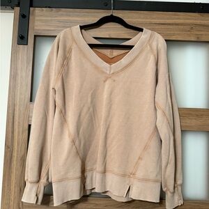 aerie Beige V-Neck Pullover Sweatshirt
